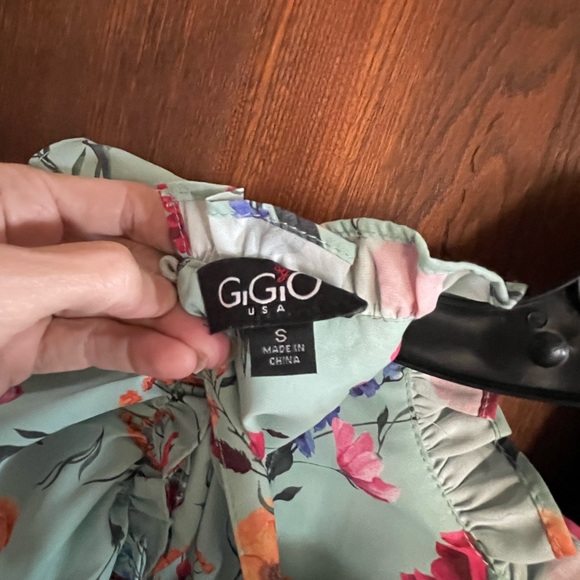 Floral Ruffle Dress in Mint with Pink & Orange Flowers - Picture 3 of 4